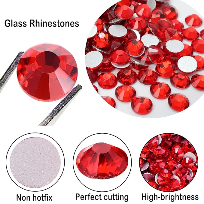 Flatback Glass Rhinestones,Bedazzler Gems 288pcs Non Hotfix Crystal Rhinestones for Nail Charms Crafts Clothes Tumblers,Red,SS30