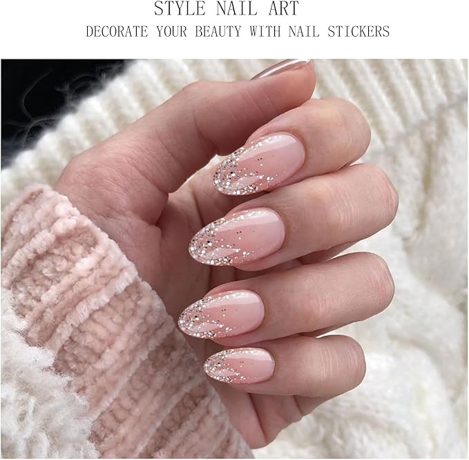 JMEOWIO Gel Nail Stickers Glitter Light Pink Cured Gel Nail Strips Wraps UV/LED Nails Art Design Decoration Accessories