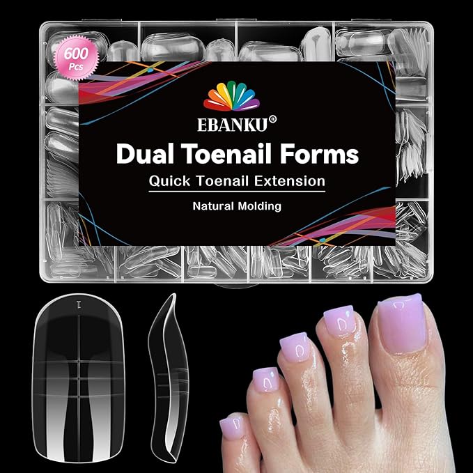 600 Pcs Toe Nail Dual Forms for Poly Extension Gel, EBANKU Toenail Extension Forms Reusable Full Cover Molds for French Tip Acrylic Toenails Pedicure for Salon & DIY at Home 15 Sizes