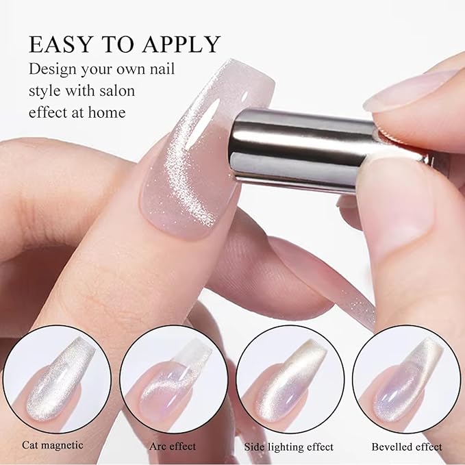 9PCS Mix-Style Cat Eye Nail Magnet For Nails Cylinder Cat Eye Magnet For Nails Gel Polish Magnetic Nail Art Magnets Stick Pens For 3d Cat Eye Nail Polish Magnet For Manicure Tools Set