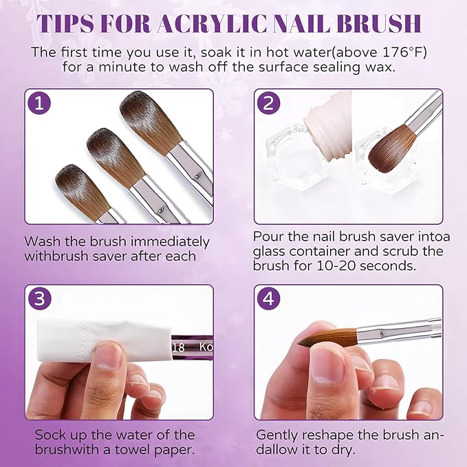 Acrylic Nail Brush Size 6, 100% Kolinsky 3D Art Nail Brush with Purple Leopard Print Metal Handles, Art Design Powder Nail Brush Pen for Nails Extension & Carving, Acrylic Application Tools