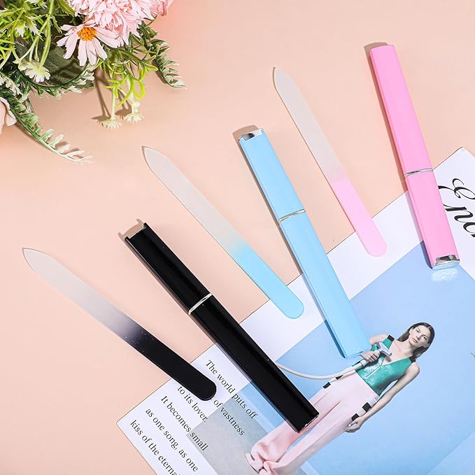 3 Pcs Glass Nail Files with Case, Glass Nail Files for Natural Nails Professional Fingernail File Double Sided Nails Filer Stocking Stuffers for Adults Women Teen Girls Christmas Bulk Gifts for Mom