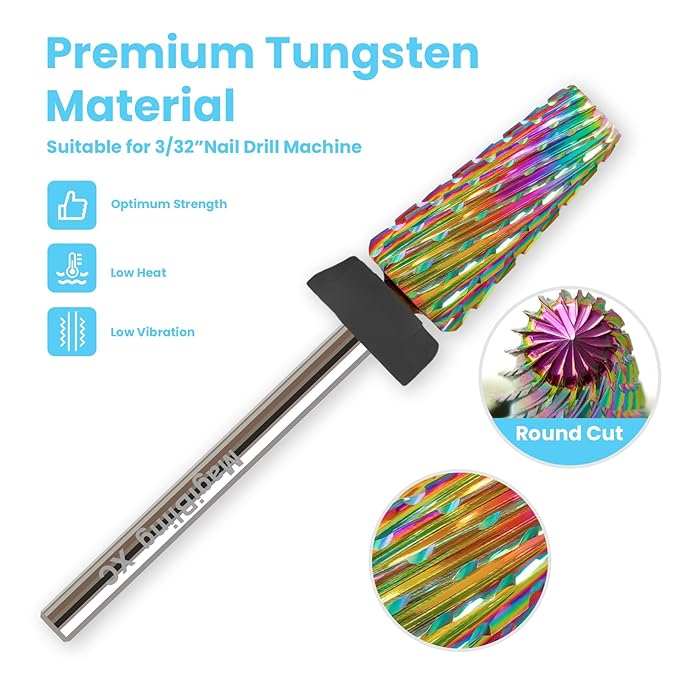 Professional 5 in 1 Tapered Nail Drill Bits, 3/32'' Safety Tungsten Carbide Bits, Remove Hard Gel Fast, Left & Right Hand Use, Easy for Beginner, Technicians Bits, Extra Coarse.