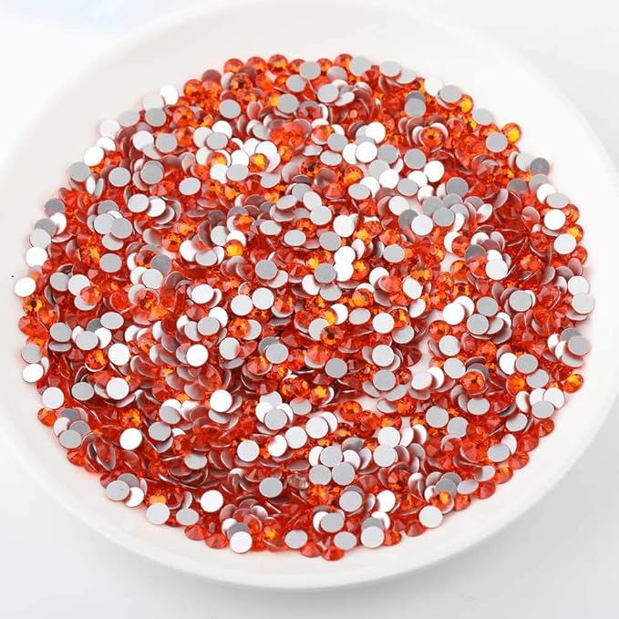 Beadsland 144 Pieces Flat Back Crystal Rhinestones Round Gems for Nail Art and Craft Glue Fix, Orange, SS40, 8.4-8.7mm