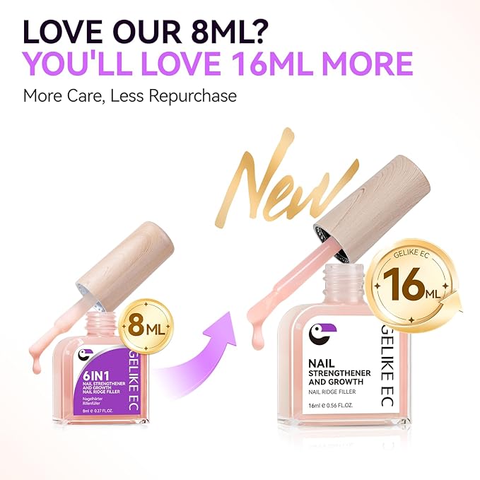 16ml Nail Polish Strengthener and Growth: Jumbo Size Pink Nail Hardener Polish Extra Strong for Damaged Nails - Nail Repair Polish Base Coat for Weak Thin Fingernail - Daily Nail Care for Gift