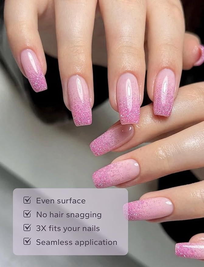 Nail Polish Strips – 32PCS UV Free Salon Quality Wraps, Long Lasting Gel Nail Stickers for Women (Rose Glowing)