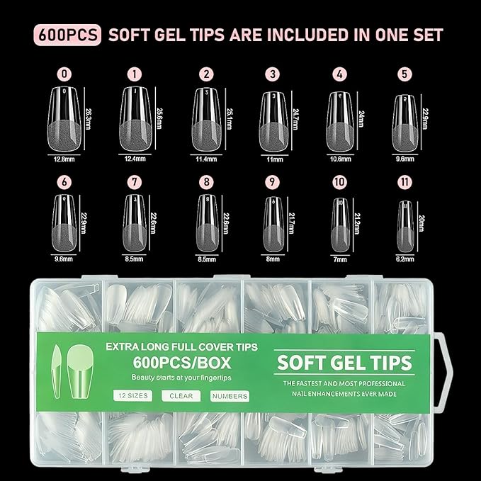 Short Ballerina False Nail tips-Half matte nail extension tips kit full cover nail tip kit press on 12 sizes 600pcs pre-shaped nail tips set false nail tips kit for nails Salon Or Home DIY
