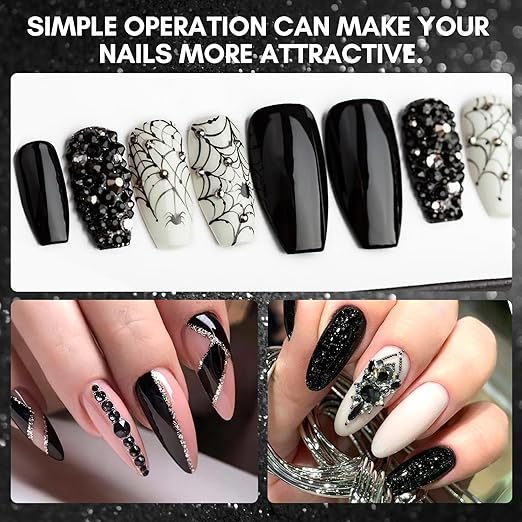 Makartt, 1110 Pcs Rhinestones Set, Black, Round, Multi-Size, Glass or Crystal, for DIY Crafts, Nail Art Supplies Accessories, Christmas Gift