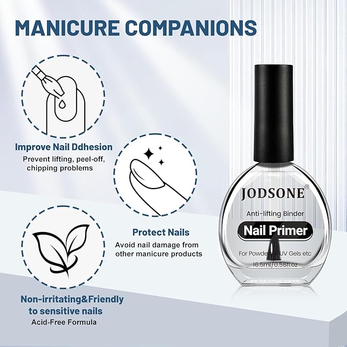 JODSONE 16.5ml Nail Primer Compatible Acid-Free Formula for Sensitive Nails for Long-Lasting Nail Art Suitable for Beginner & Salon Use Fast Acting for Time Saving DIY