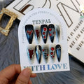 Halloween Vampire Nails,Gothic Press On Nails Long Stiletto With Tools,Black Dark Ombre Fake Nails with Red Gems,10Pcs Hand-Painted Glossy Acrylic Glue on Nails for Women Parties Events(S)