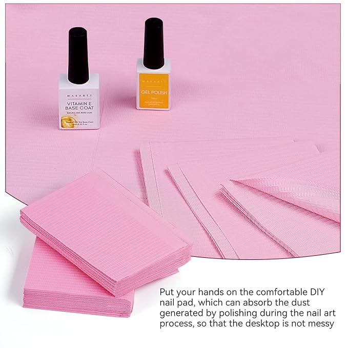 Makartt Disposable Nail Mats, 50 Pcs 3-Ply Absorbent Nail Table Pads with PE Backing, 18” x 13” Nail Desk Protection for Manicure Pedicure, Acrylic Gel Practice, Salon & Home DIY (Pink)