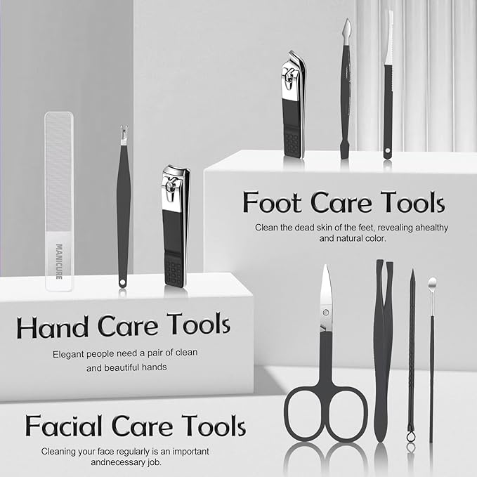 10Pcs Manicure Pedicure Kit Professional Manicure kit for Men Care Nail kit, Mens Nail Care kit,fingernail and toenail Clippers with Portable Luxurious Travel Case (Black)