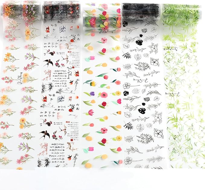 JERCLITY 10 Rolls Flower Nail Foil Transfer Sticker Kit Bamboo Ink Painting Pattern Nail Foil Sheets Foil Nail Art Decals Spring Nail Foil Transfer Stickers Foil Nail Wraps for Foil Nail Art