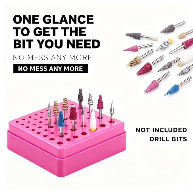 2 in 1 Nail Drill Bit Holder , 100 Holes Nail Drill Bits Organizer Display Stand Container Box, Manicure Drill Cleaning Brush, Professional Box Container for Manicure Tools ( Large)