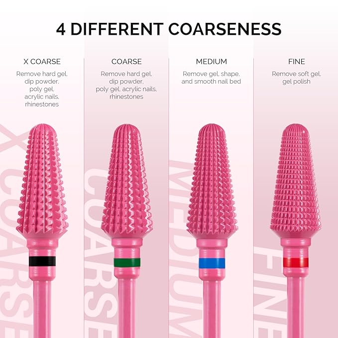 MelodySusie Professional Tornado Nail Drill Bits, 3/32'' Carbide Tungsten Multi-function Bits, Suitable for Manicure Pedicure Cuticle Gel Polishing, Salon Bits, Pink Blossom, Series Bit-X, XC