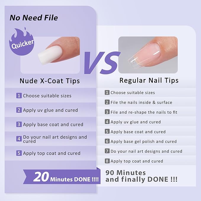 BTArtboxnails Square Gel Nail Tips Short - Pre Colored Milky White Soft Gel Nail Tips, Milky White Press on Nails, Natural XCOATTIPS