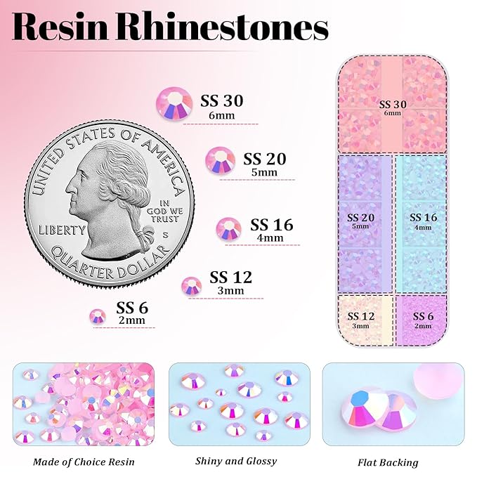 Resin Rhinestones for Crafting with 3Pcs 10ml B7000 Jewelry Glue, 1 Box Light Pink AB Flatback Gems Crystals Diamond for Bedazzling Crafts DIY Nail Art Makeup, Gems for Clothing Tumblers Shoes