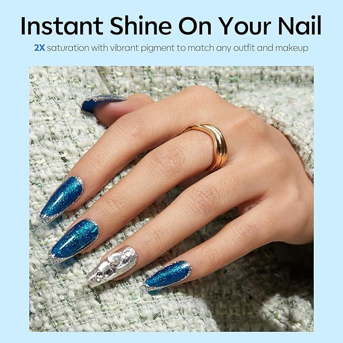 modelones Gel Nail Polish, 15 ML Chameleon Blue Gel Polish Holographic Nail Polish Blue Shimmer Rainbow Glitter Gel Polish Soak Off LED Winter Nail Art Gel DIY Salon Gift