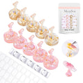 MelodySusie Nail Stand for Press Ons, Round Shell Shape Magnetic Base for Painting Display with Brush Holder and 100 Pcs Reusable Double-Sided Tape for Home DIY Salon Supplies, Pink and Brown