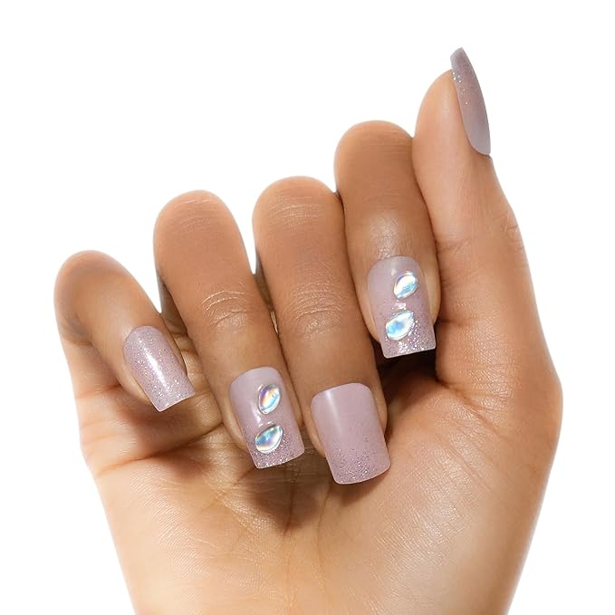KISS Gel Fantasy Allure Press On Nails, Ready to Wear, 3D Design, Waterproof, Pink Gel Nail Glue 0.07 Oz. (2g), Manicure Stick & Mini File, 28 Count