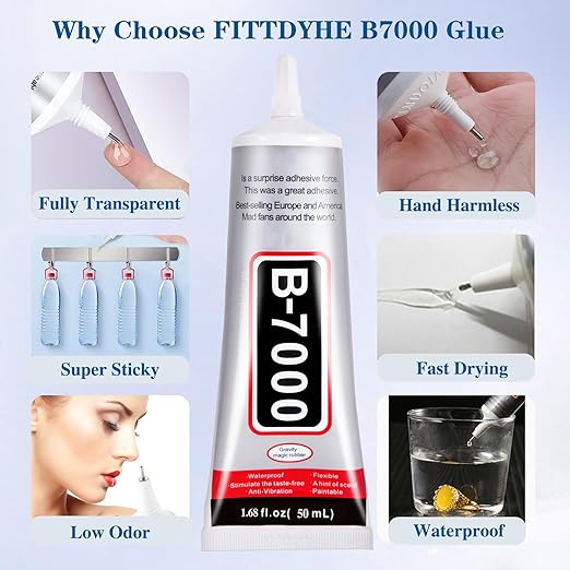 B7000 Glue Clear with Precision Tip，50Ml B7000 Glue Clear for Rhinestones Glue for Crafts, Multipurpose Jewelry Glue for Fabric DIY Craft Makeup Shoes Jewelry Making Nail Art
