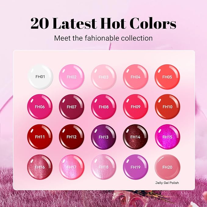 JODSONE 23 PCS Glitter Gel Polish with Soak off Base Coat Matte and Glossy Top Coat Glitter 2026 Valentine's Day Red Pink Color High Shine and Fashion Gel Nail Polish Kit