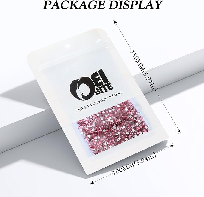 Rose Flatback Rhinestones, Glass Rhinestones for Nail Art and Craft, Glue Fix, Loose Crystal Gemstones(Rose, SS8, 2880pcs, 2.3-2.5mm)