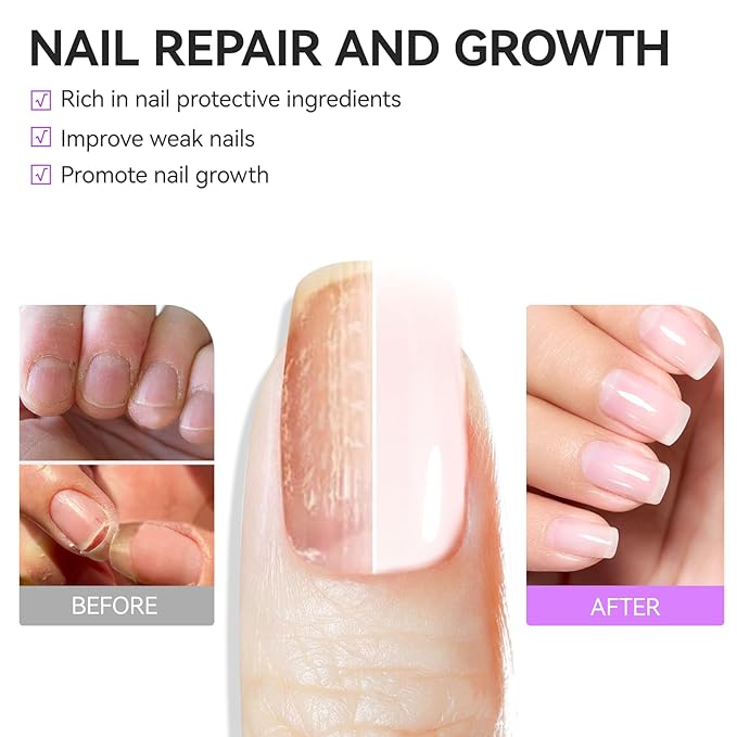 Nail Repair Strengthener for Home Care: Gelike EC 6 in 1 Natural Nail Protein Hardener Extra Strong and Growth - Long Lasting and Fast Dry Polish for Damaged Weak Splitting Break Treatment(Clear 15ml)