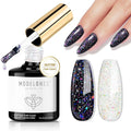 modelones Glitter Gel Nail Polish Top Coat, Rainbow Confetti Gel Top Coat with Scattered Sparkle Shimmer Sequins, Soak Off Long Lasting High Glossy Finish Home Salon DIY Manicure Nail Art