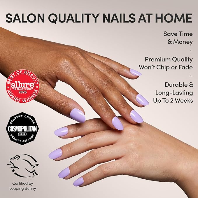 Glamnetic Press On Nails - Lilac | Solid Opaque Light Pastel Purple Round Nails, Salon Quality | 12 Sizes - 30 Nail Kit