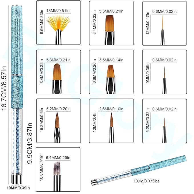 10PCS Acrylic Nail Art Brushes Set Manicure Tools Nail Art DIY Design Brush for Acrylic Application Pedicure Round Nail Art Brush for Acrylic Powder Nail Extension Nail Professional