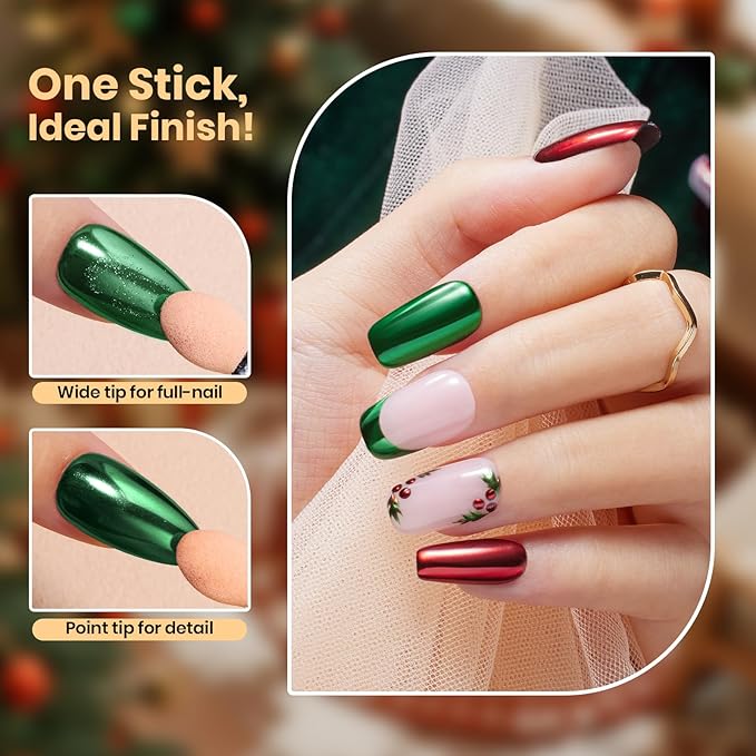 Beetles Chrome Nail Powder 2 Colors Mirror Effect Red Green Metallic Crome Powder for Nail Solid Pigment Nails Art Decoration Glitter Manicure Design Gift for Women