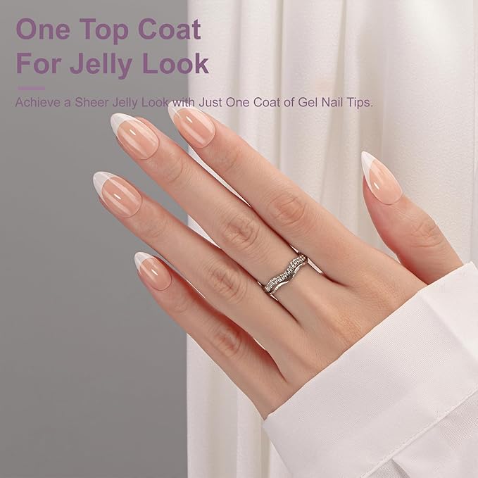 Gel French Tip Nails Short Almond Press on Nails White 300Pcs Pre-applied Tip Primer Natural Nude Fake Nails Extensions Kit for Women Girls DIY