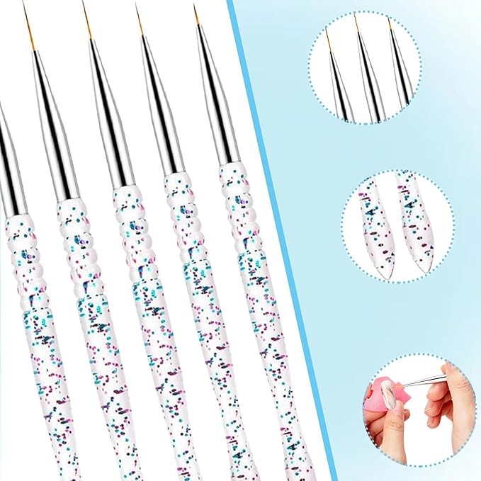 11Pcs Nail Art Painting Tools Set - 6 Pcs Double Ended Nail Art Painting Brsuh Dotting Pen and 5 Pcs Nail Art Liner Brushes