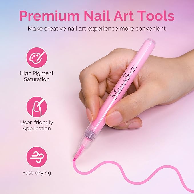 MelodySusie Nail Art Pens Set, 12 Colors 0.7MM Nail Polish Pens for Nail Art, Nail Dotting Tool, Drawing Pen for Nail Design, Manicure Nail Pens for Salon and DIY at Home