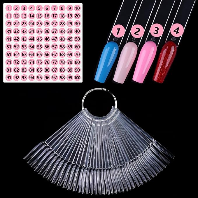 Clear Nail Swatch Sticks with Number Stickers, 50 Pcs Ballerina Nail Sample Swatches for Gel Polish Color Display Practice Nails muestrario de colores para uñas Manicure Supplies