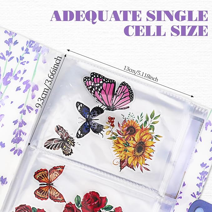 144 Slots Wisteria Flower Nail Art Artistic Stickers Storage Book Transparent Decals Organizer Tools DIY Design Manicure Decoration Empty Photo Display Showing Collecting Album Holder (Floral)