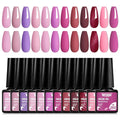 MTSSII Gel Nail Polish Set: 12 Pcs Hot Pink, Rose, Red Gel Polish Kit with Soft Pink Glitter - Valentines' Day Gifts for Women, Soak Off UV Nail Lamp Manicure Kit