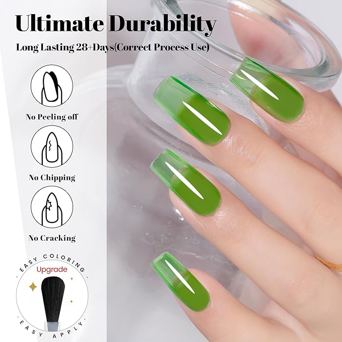 YTD Likomey Crystal Green Gel Nail Polish,15ml Sheer Translucent Jelly Glass Fine Pigment Nail Gel,Fall Winter Salon Home DIY Manicure and Pedicure Fall Winter UV Color Varnish,CS482