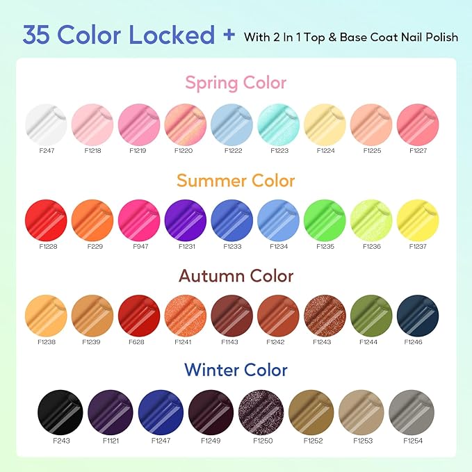Morovan Nail Polish Set Fingernail: 2026 Spring Summer Gift 36PC Glitter Bright Air Quick Dry Nail Polish Kit with 2-in-1 Base Top Coat Regular Pack Finger Nail Art DIY Home for Women Girls 0.18 FI oz