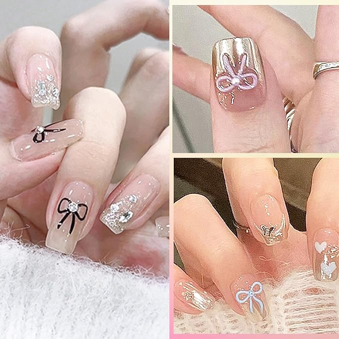 5 Sheets Bow Nail Sticker 3D Embossed Self-Adhesive Color Bow Art Nails Decals 5D Design Stickers Supplies for Women Girls Manicure Decoration 807-19