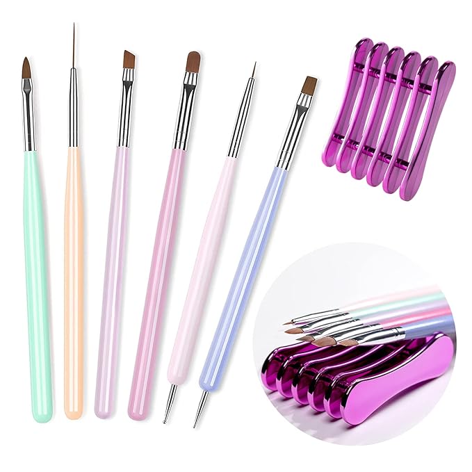 RARJSM Nail Art Gel Liner 12 Color Painted Gel Nail Polish Set and 6pcs Nail Brushes Set with Pen Holder Dotting Painting Design Tools