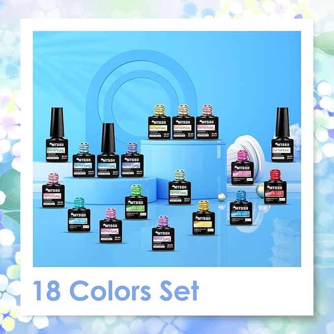 MTSSII 18pcs Jelly Gel Nail Polish Set Gel Polish 18PCS Jelly Nail Polish Kit Translucent Nude Pink Purple Blue Iridescent Colors UV LED Soak Off Home DIY Nail Art Salon Set