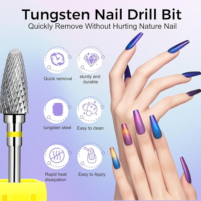 Fantexy 3/32" Carbide Nail Drill Bit - Remove Acrylic Hard Gels Quickly and Safely,Professional Cone Tungsten Drill Bits Set Nail File Acrylic for Manicure,Pedicure,Cuticle Cleaner (Extra Fine - XF)