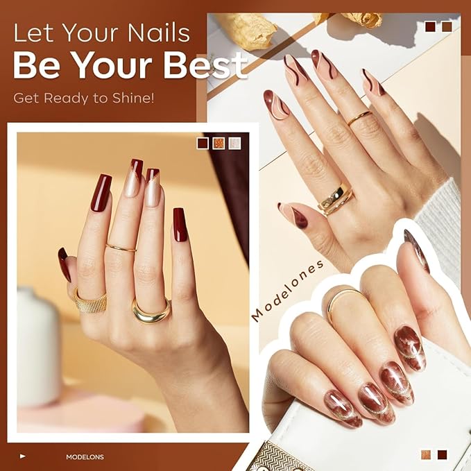 modelones Gel Nail Polish Set, 6 Colors Winter Dark Nude Brown Gel Polish Glitter Pearl Cinnamon Tawny Orange Cherry Mocha Nail Polish All Skin Tones Soak OFF LED Nail Art DIY Gift