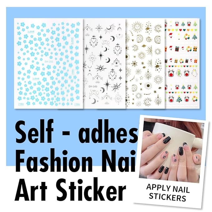 Nail Art Kit Nail Design Tools Kit Nail Art Brushes Set with Nail Stickers Nail Gems Almond Tips Nail Long Coffin False Nail Tips Nail Charms Dotting Tools Chrome Powder Nail Supplies Gifts for Girls