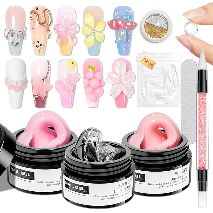 Sculpting Gel for 3D Nail Art Gel Non Stick Hand Solid Builder Hard Gels for Extension Carving Sculpting Beauty Nail Charms for Beginner and Salon DIY