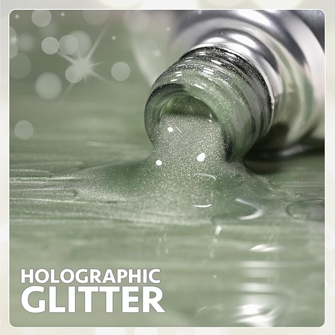 GAOY Green Glassy Cat Eye Gel Nail Polish, 16ml Glitter Holographic Nail Polish with Magnet, Reflective Translucent UV Gel, 2335 Green Jade