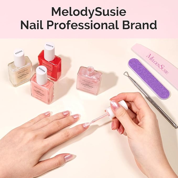 MelodySusie Nail Strengthener and Growth Treatment, 2-in-1 Ridge Filling Base Coat & Glossy Concealer Polish for Damaged Nail Repair and Healthy Shine,Gifts for Women 15ml 0.5 Fl Oz Holographic White