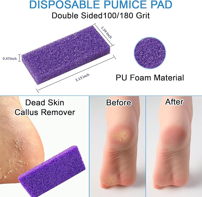 Disposable Pedicure Kit Pedicure Liner Set, Pedi Liner 120cm / 47.25in Blue 50pcs, Disposable Pedi Kit 3-in-1 (Purple Pumice Pad, Mini Buffer, Wood Nail File 100/180 Grit) 50pcs (100-Count)